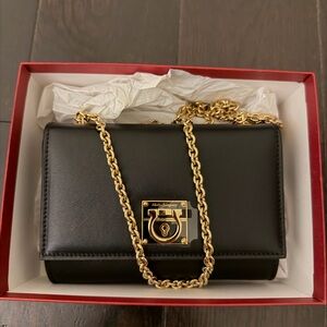 Salvatore Ferragamo Black Crossbody with Gold Chain